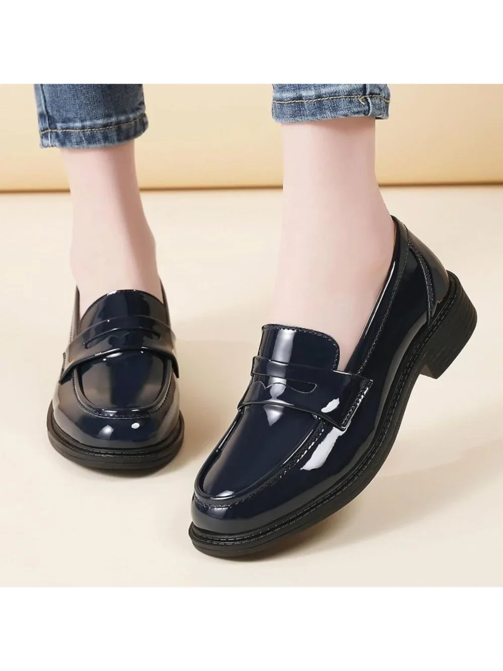 🆕Women's Blue Loafers Black Penny Loafer Business Casual Flats Comfortable